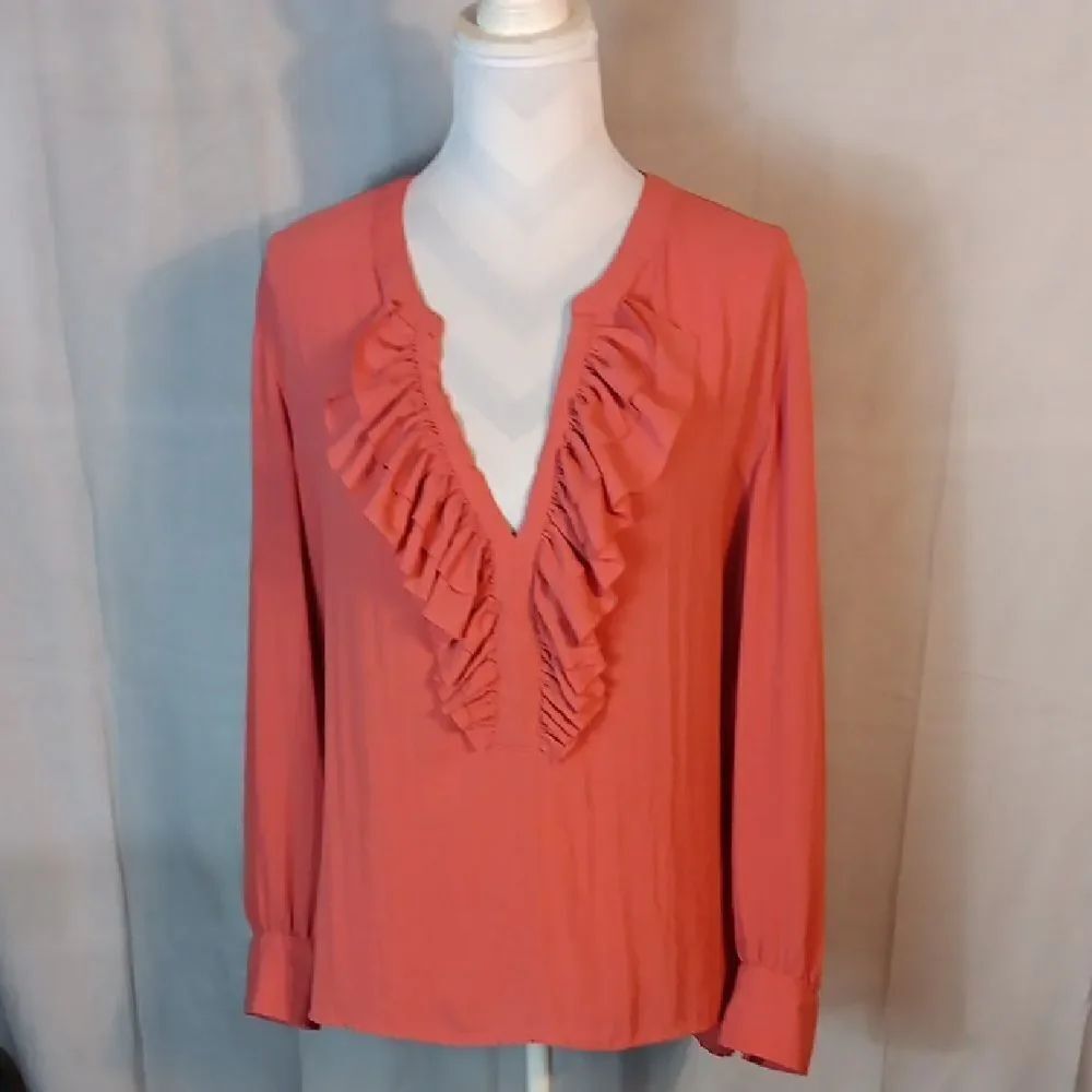 Grace Women's Ruffled V-Neck Top - Coral